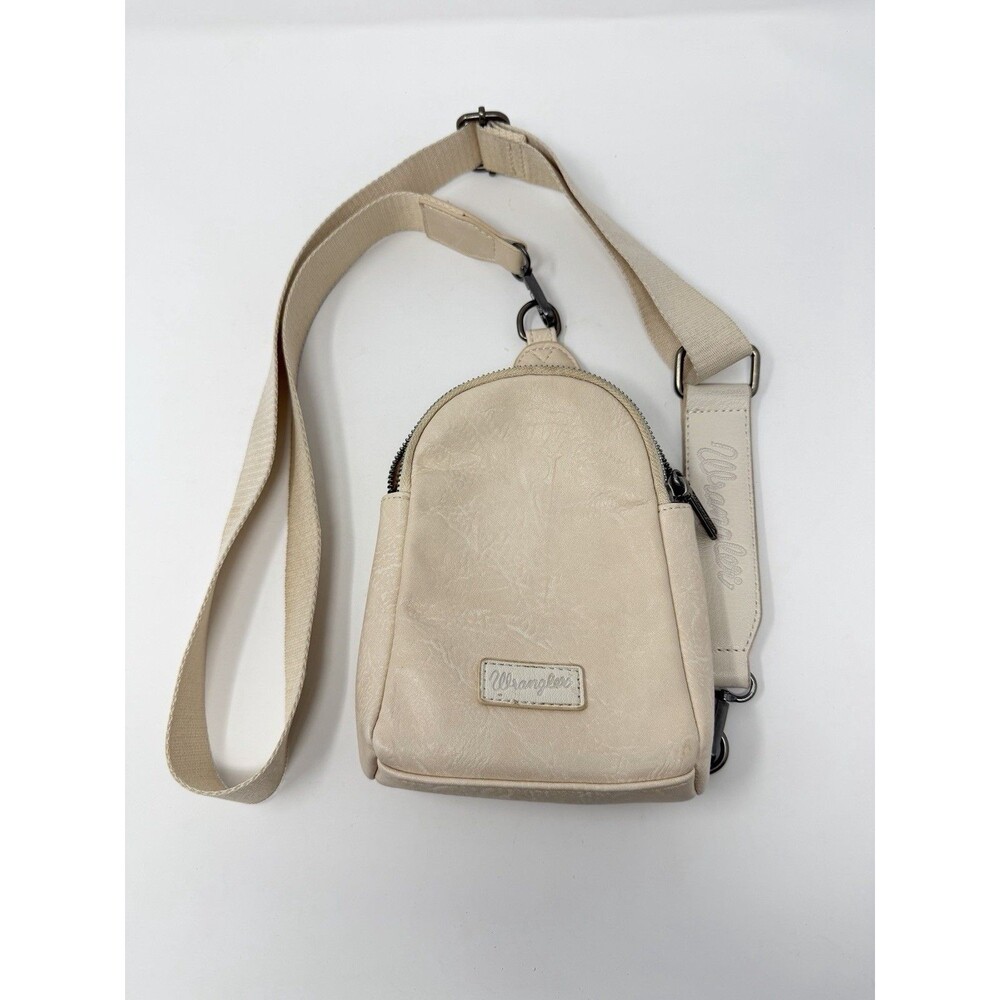 Wrangler Sling Bag Cream Crossbody Multi-Compartment Zippered Faux Leather